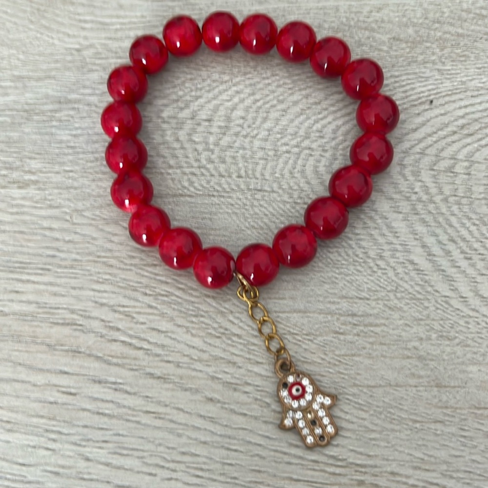 Red Hamsa Beaded Stretch Bracelet